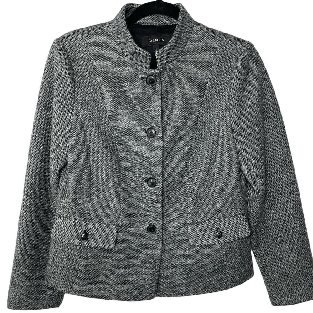 Talbots Blazer Suit Tweed Jacket Long Sleeve Button Front Gray 8 Office Siren